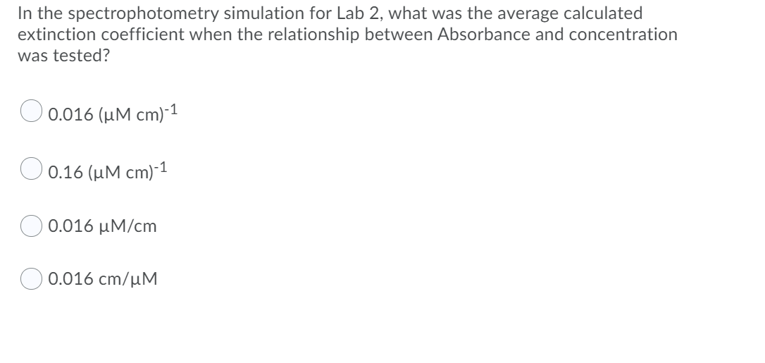 Solved In the spectrophotometry simulation for Lab 2, what | Chegg.com
