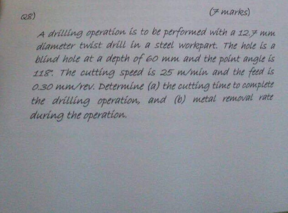 Solved Q28) (7 marks) A drilling operation is to be | Chegg.com