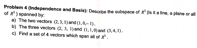 Solved Problem 4 (Independence And Basis): Describe The | Chegg.com