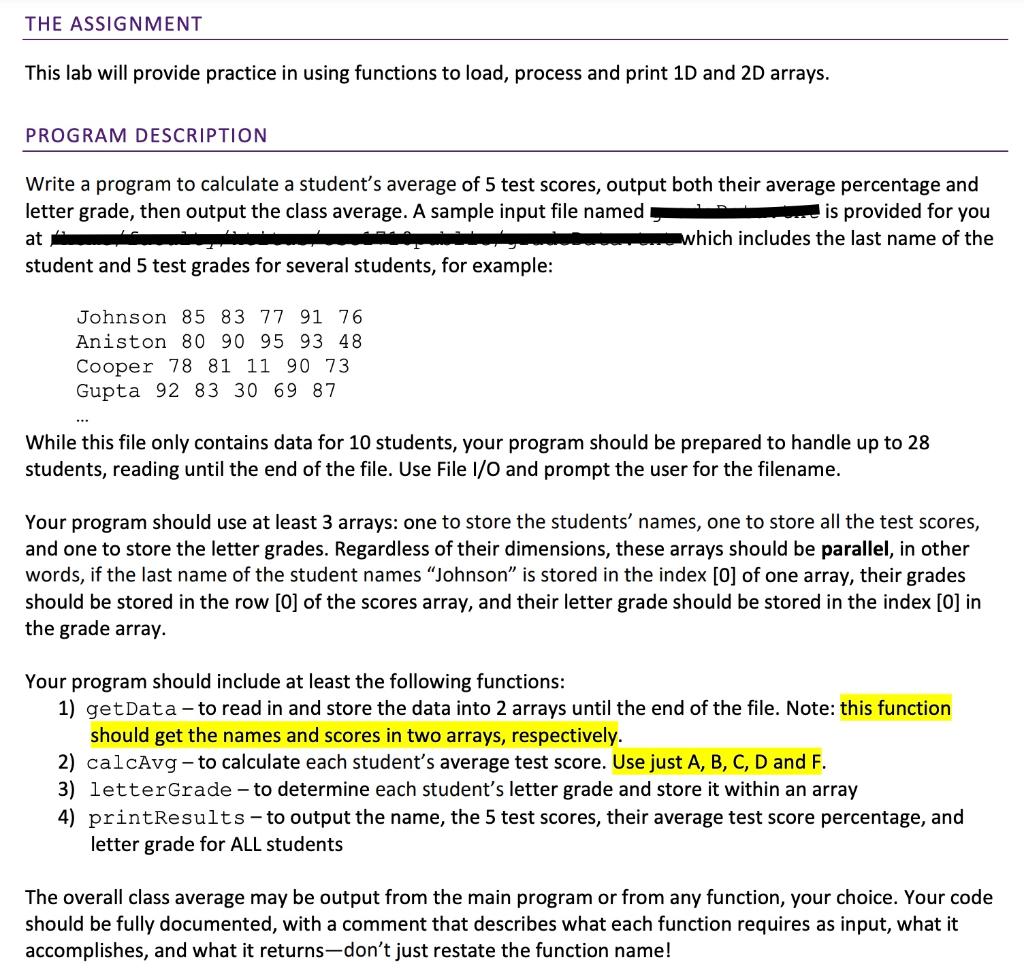 Solved THE ASSIGNMENT This Lab Will Provide Practice In Chegg Com