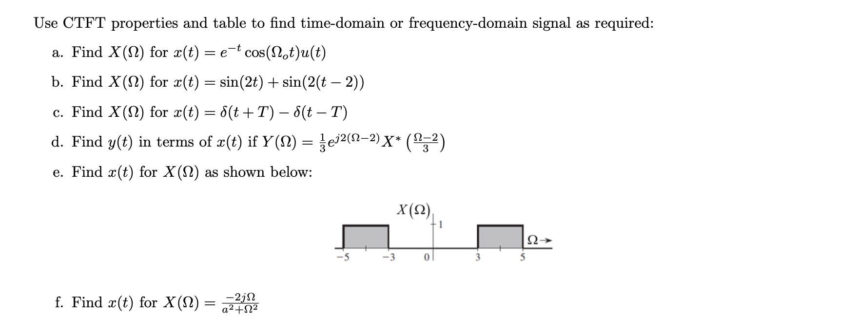 Solved = Use CTFT properties and table to find time-domain | Chegg.com