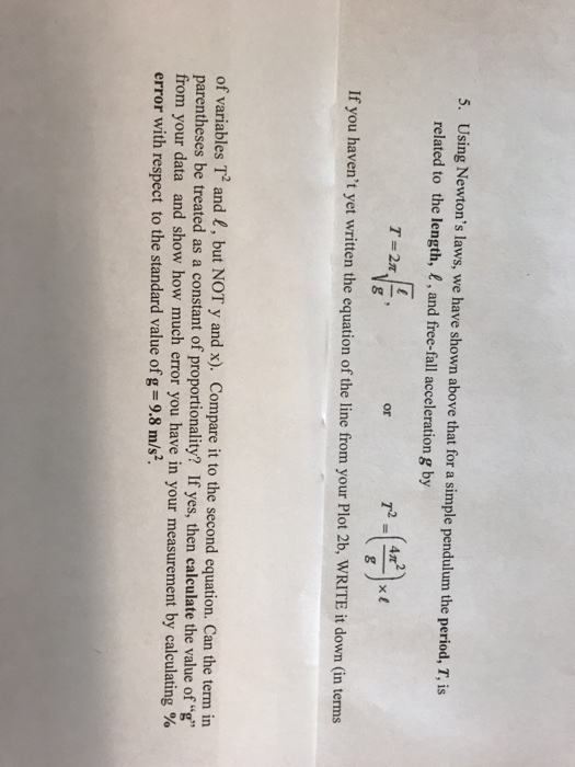 Solved From your graph of the pendulum period T, vs. | Chegg.com