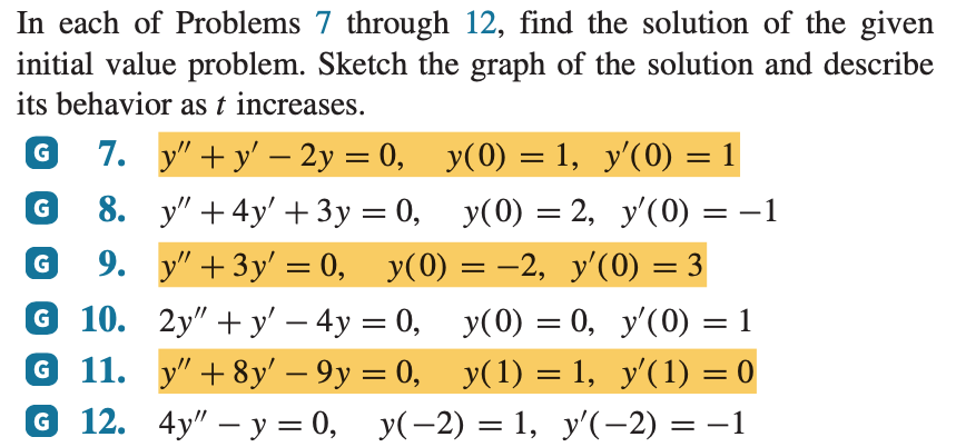 Solved G G In each of Problems 7 through 12, find the | Chegg.com