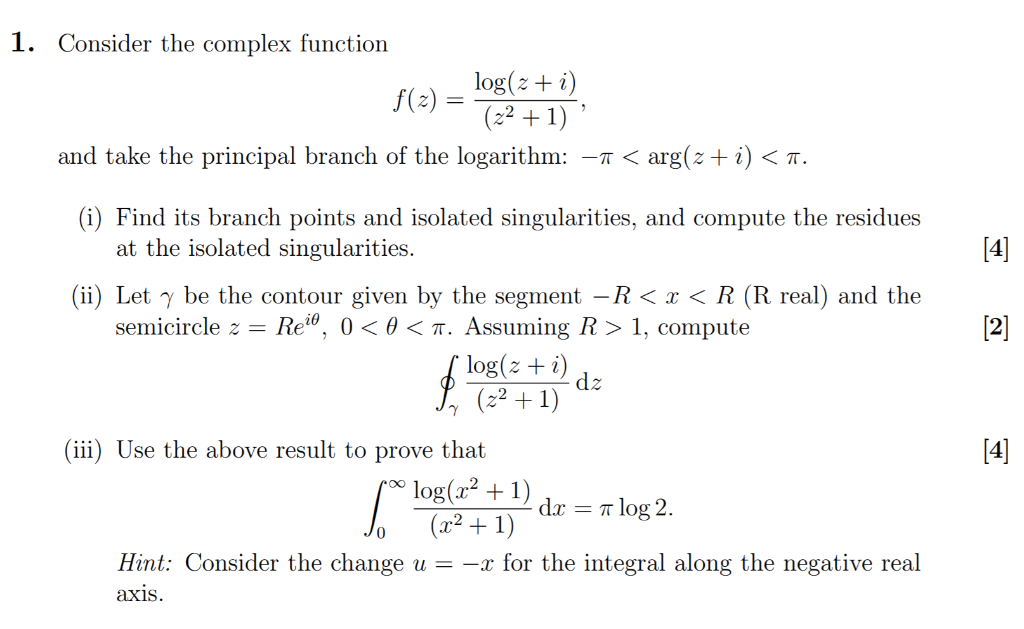 Solved 1. Consider the complex function log(z+ i) (221) and