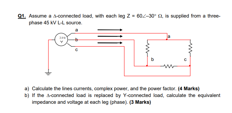 Solved Q1. Assume a A-connected load, with each leg Z = | Chegg.com