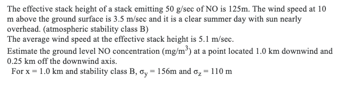 Solved The effective stack height of a stack emitting 50 | Chegg.com