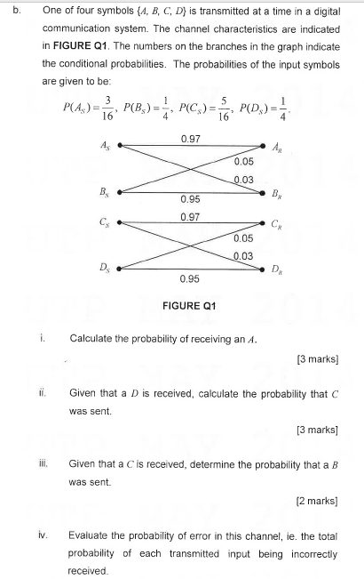 Solved B. One Of Four Symbols (A, B, C, D) Is Transmitted At | Chegg.com