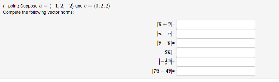 Solved (1 Point) Suppose U = (-1, 2, -2) And V = 0, 2, 2). | Chegg.com