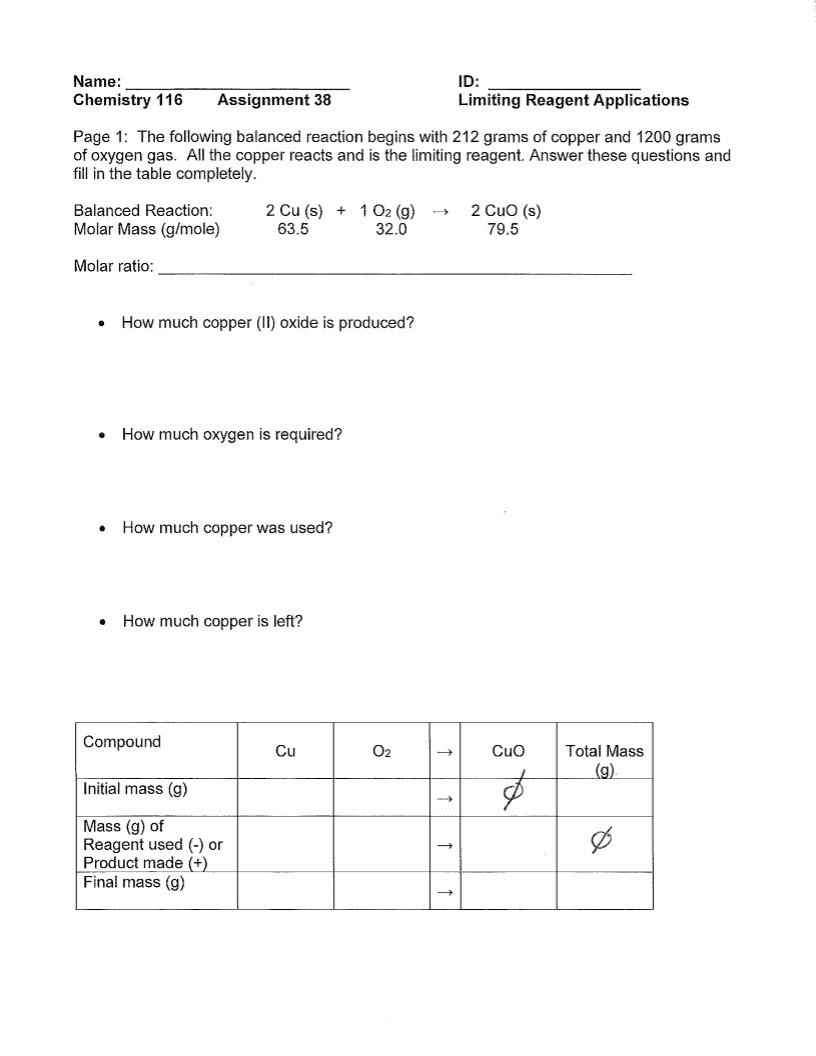 Solved Name: Chemistry 116 Assignment 38 ID: Limiting | Chegg.com