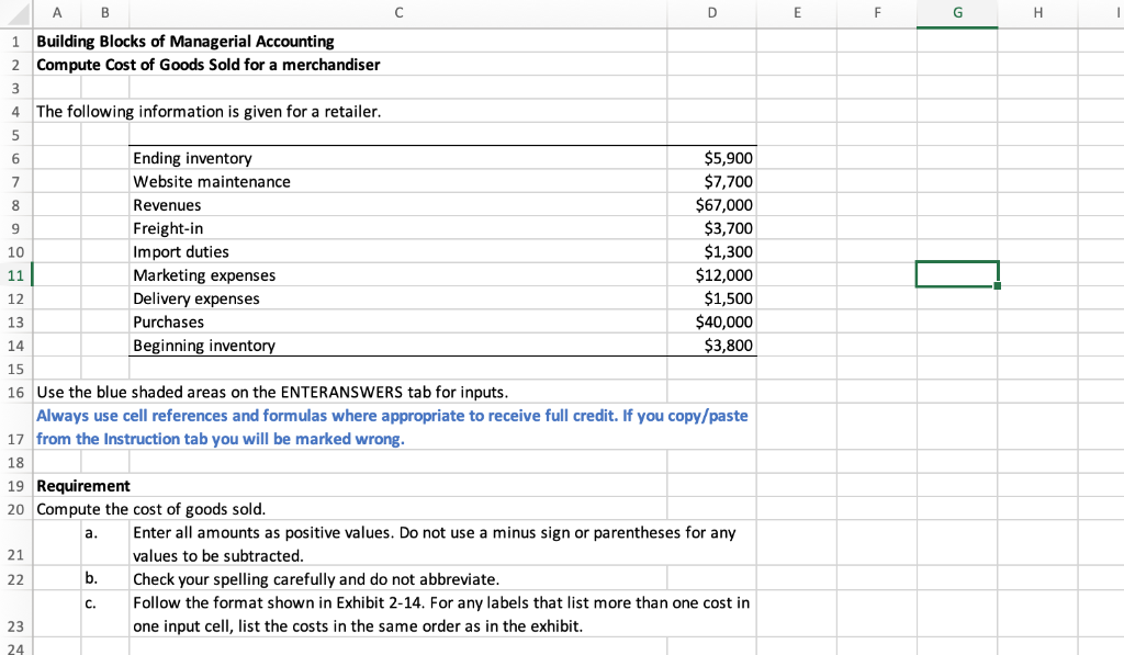 Solved Please show the Excel cell reference. Thank you in