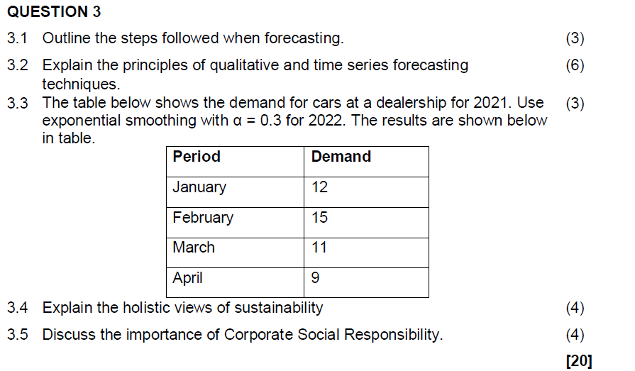 Solved 3.1 Outline the steps followed when forecasting. (3) | Chegg.com