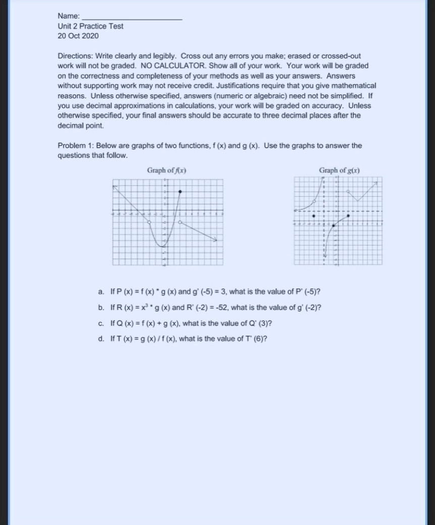 Solved Below Are The Graphs Of Two Functions F X And G Chegg Com