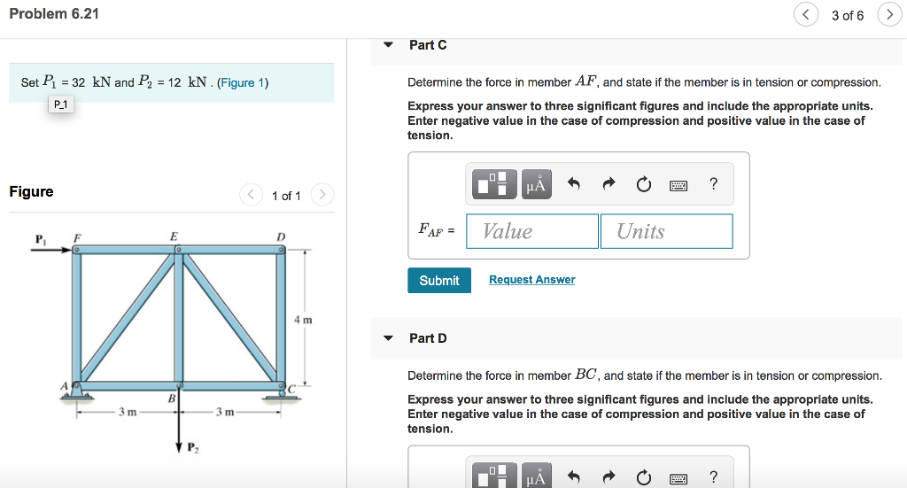 Solved Problem 6.21 3 of 6> Determine the force in member | Chegg.com