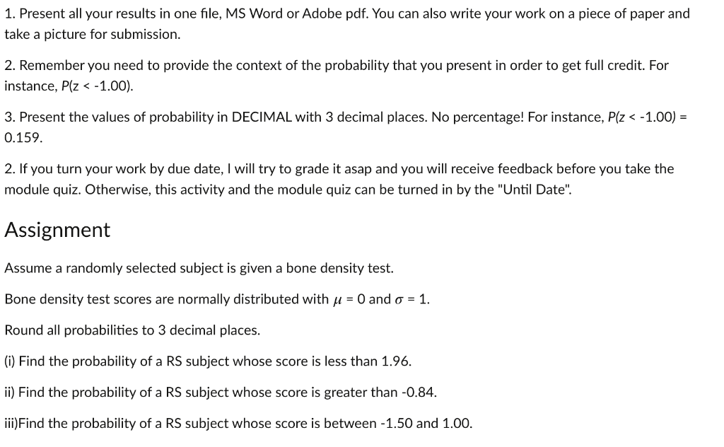 Solved 1. Present all your results in one file, MS Word or | Chegg.com