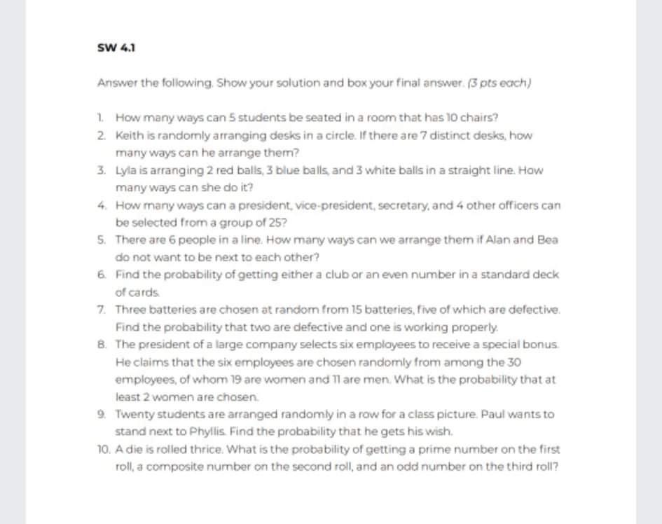 Solved SW 4.1 Answer the following Show your solution and | Chegg.com