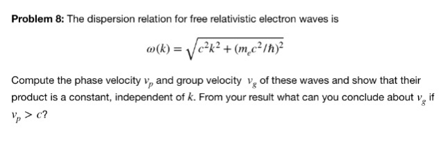Solved Problem 8: The dispersion relation for free | Chegg.com