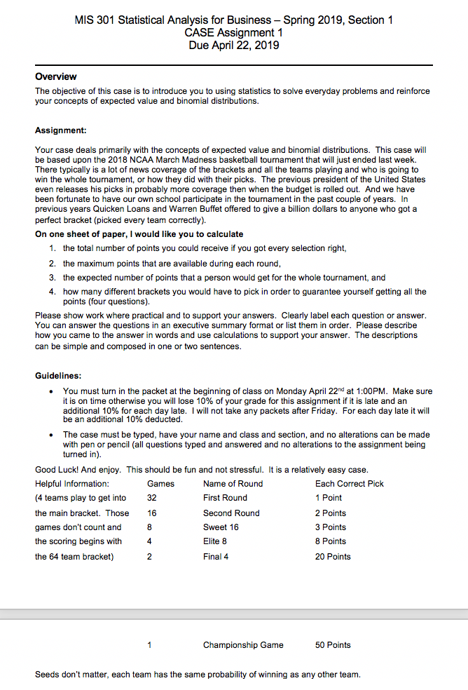 MIS 301 Statistical Analysis for Business - Spring | Chegg.com