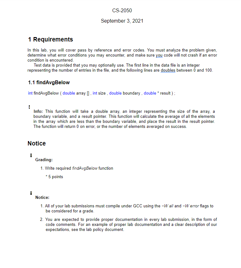 Solved CS-2050 September 3, 2021 1 Requirements In this lab, | Chegg.com