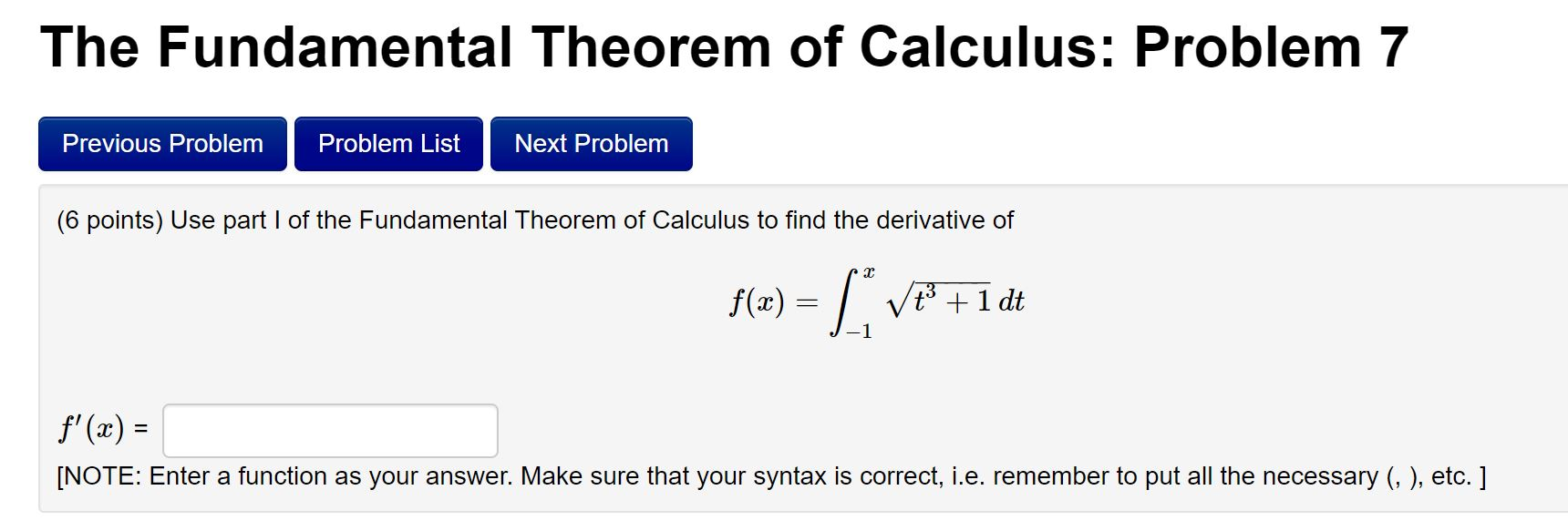 Solved The Fundamental Theorem of Calculus: Problem 6 | Chegg.com