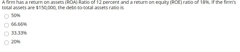 Solved A firm has a return on assets (ROA) Ratio of 12 | Chegg.com