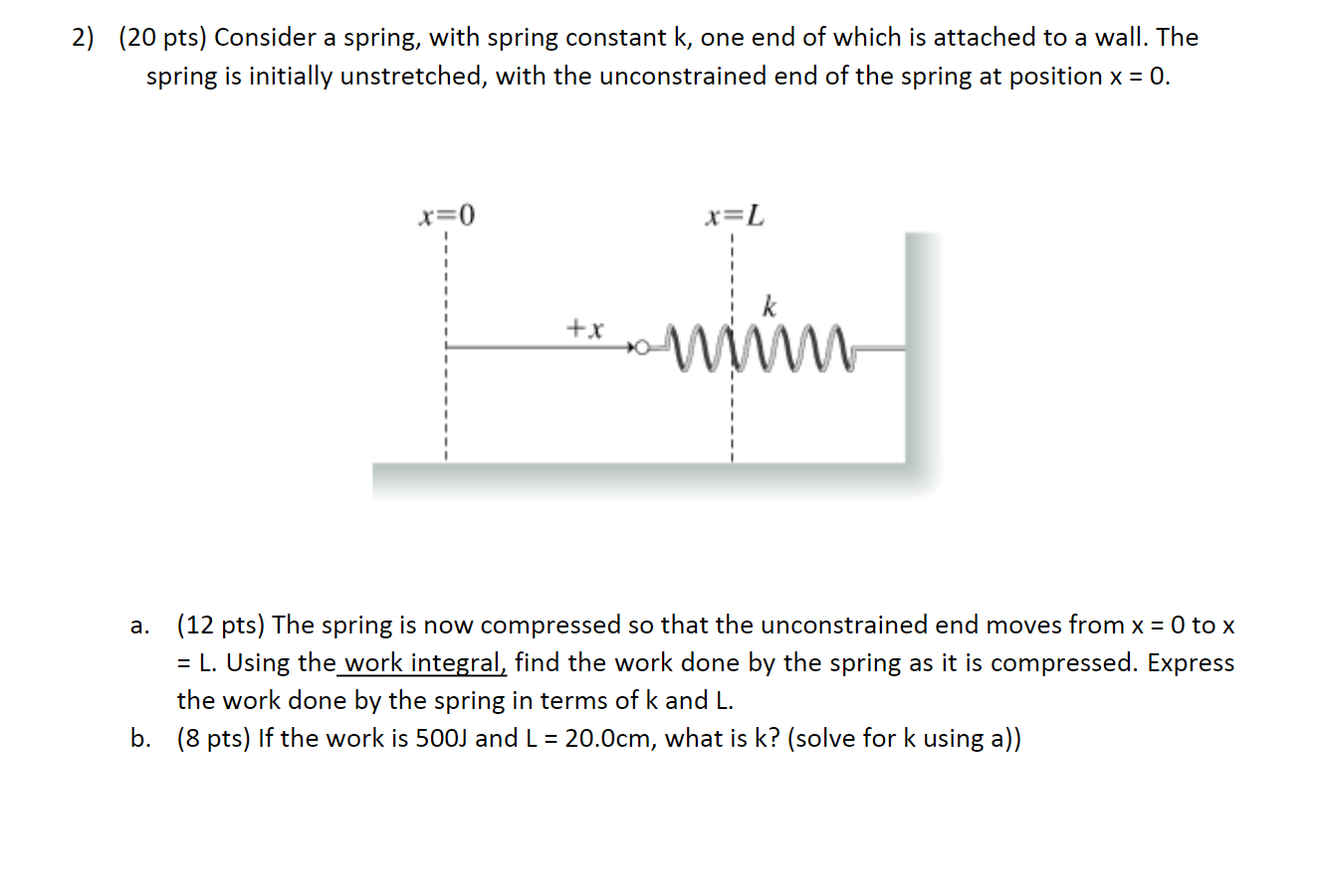 Solved 2) (20 pts) Consider a spring, with spring constant | Chegg.com