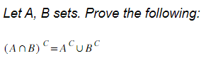 Solved Let A,B Sets. Prove The Following: (A∩B)C=AC∪BC | Chegg.com