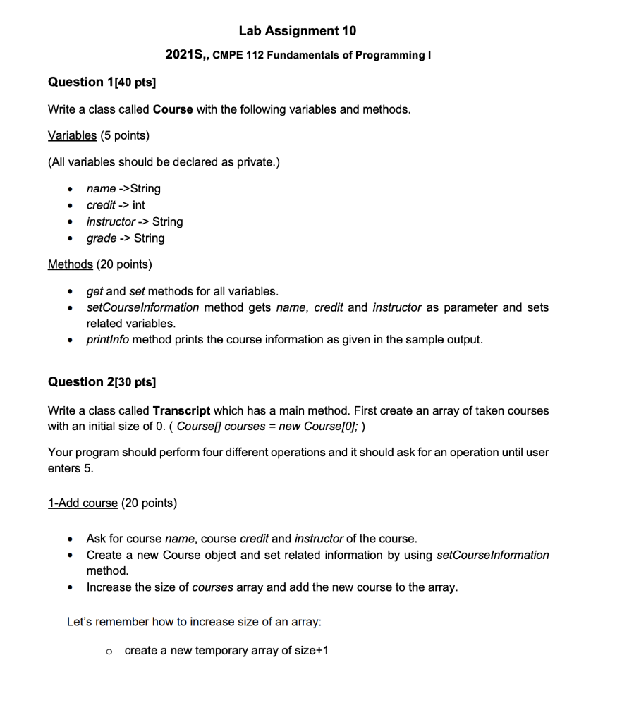 Solved Lab Assignment 10 2021S,, CMPE 112 Fundamentals of | Chegg.com