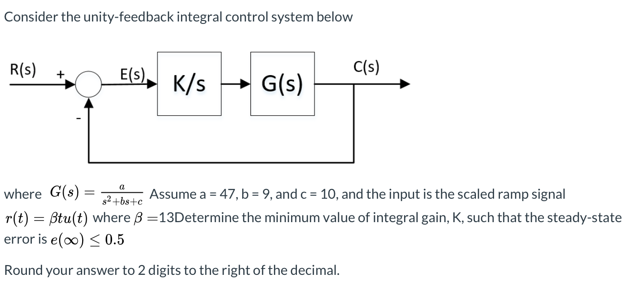 Solved Consider The Unity Feedback Integral Control Syste Chegg Com