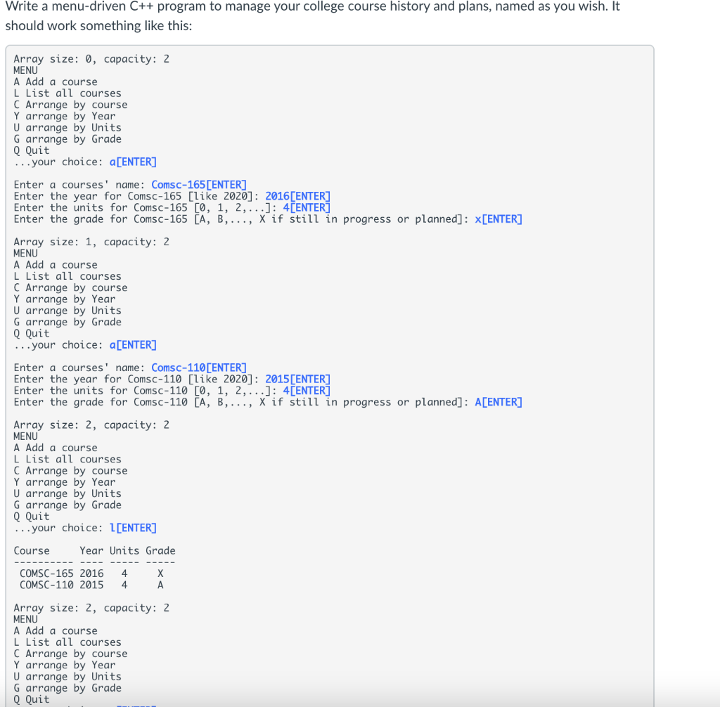 Solved Write A Menu Driven C Program To Manage Your Col Chegg Com