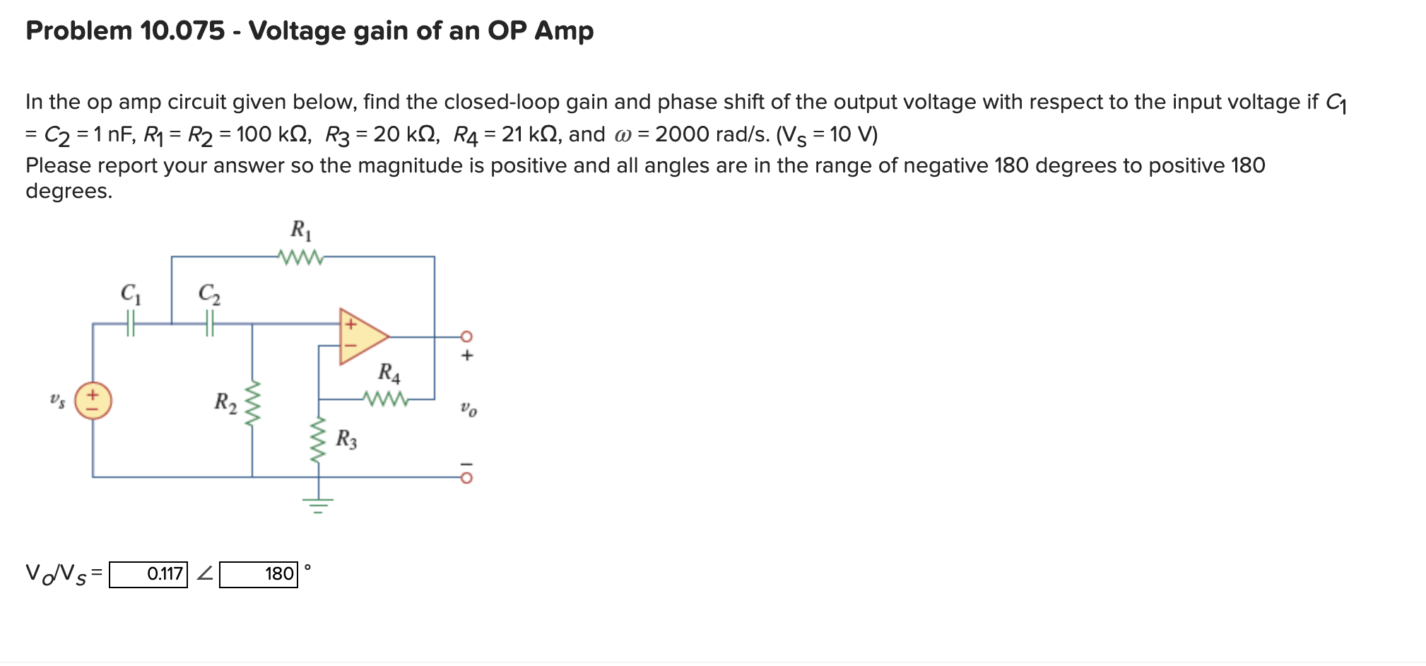 Solved Problem 10.075 - Voltage gain of an OP Amp - = = = = | Chegg.com