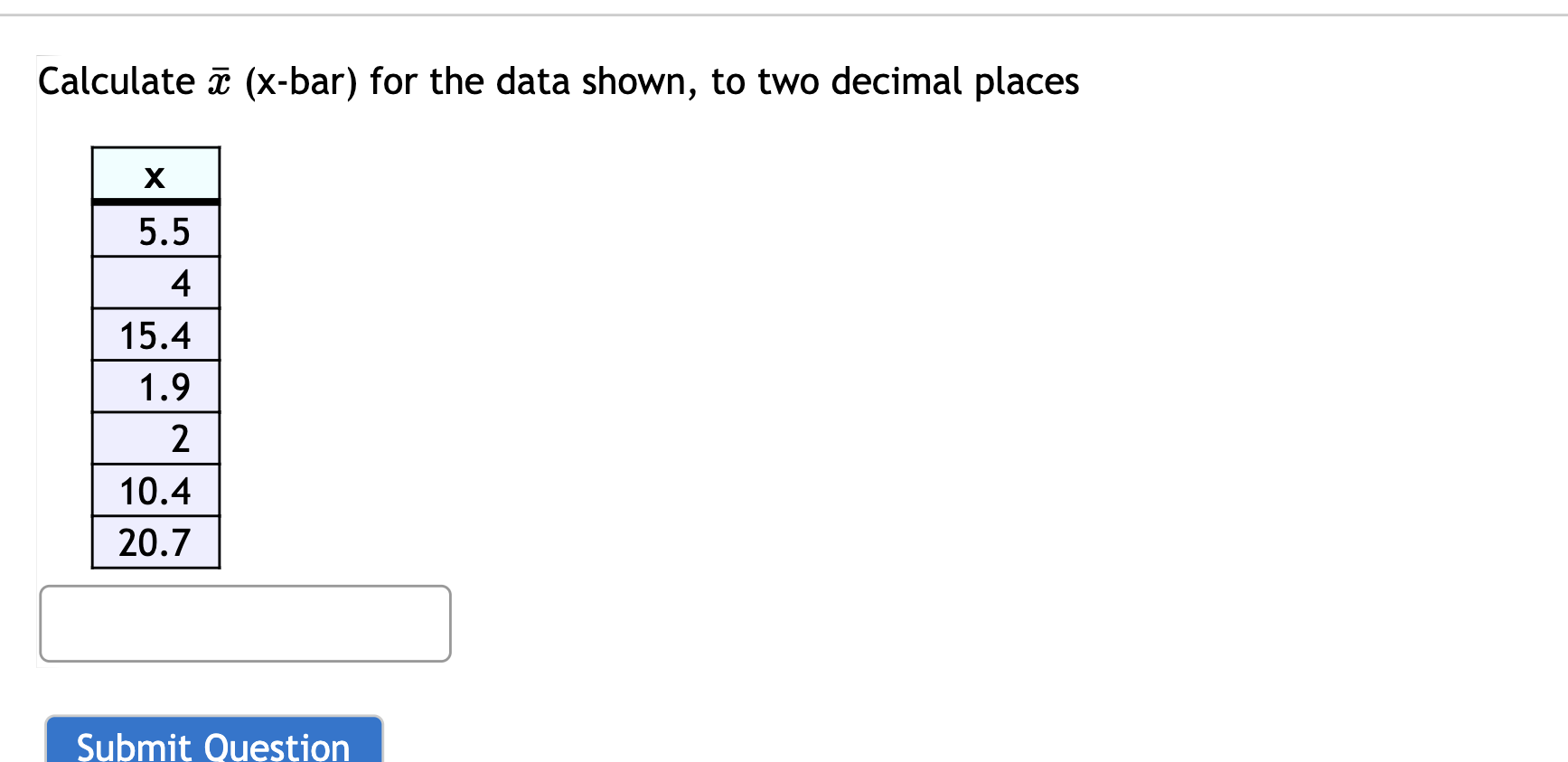 Solved Calculate (xbar) for the data shown, to two decimal