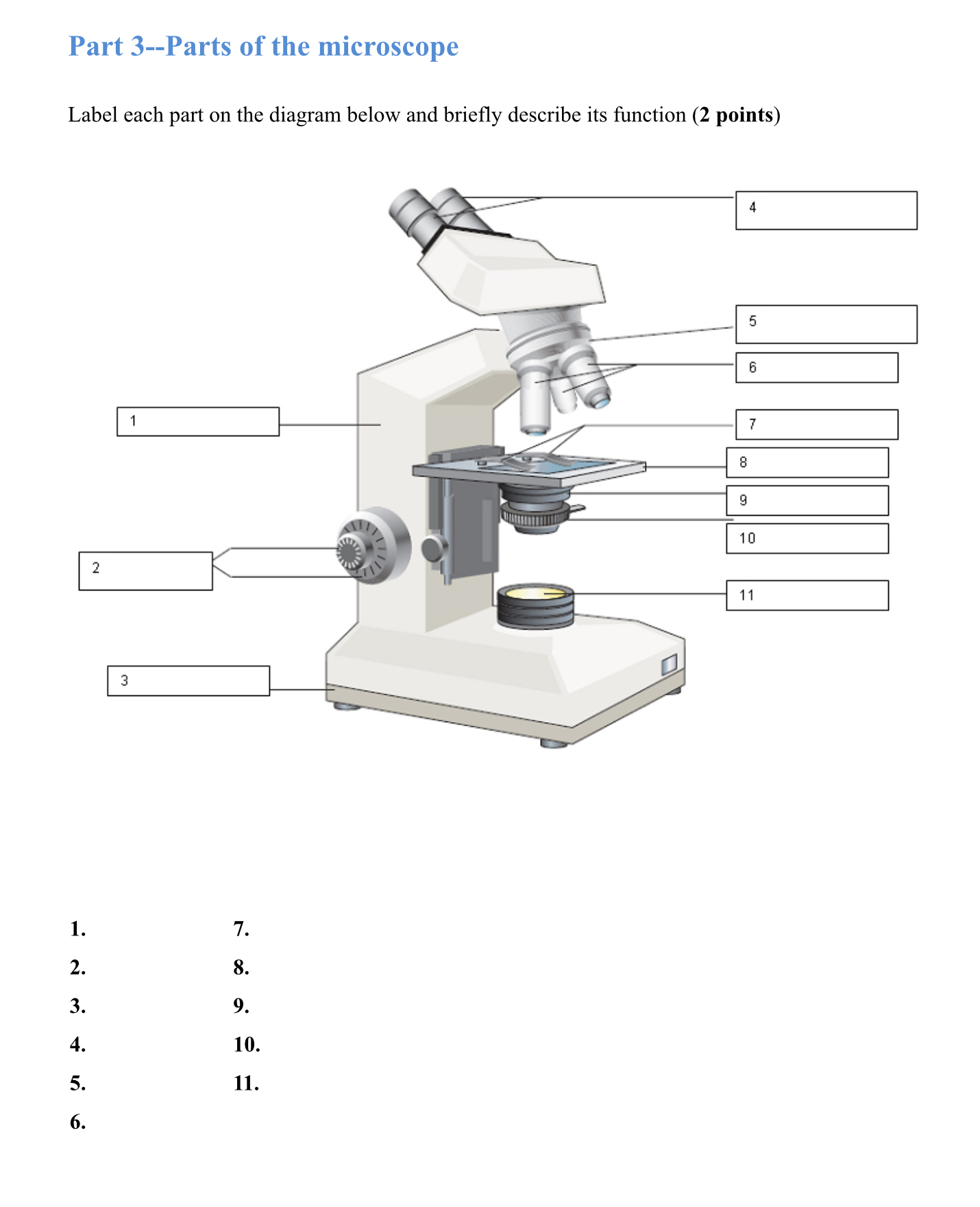 Solved Part 3--Parts of the microscopeLabel each part on the | Chegg.com