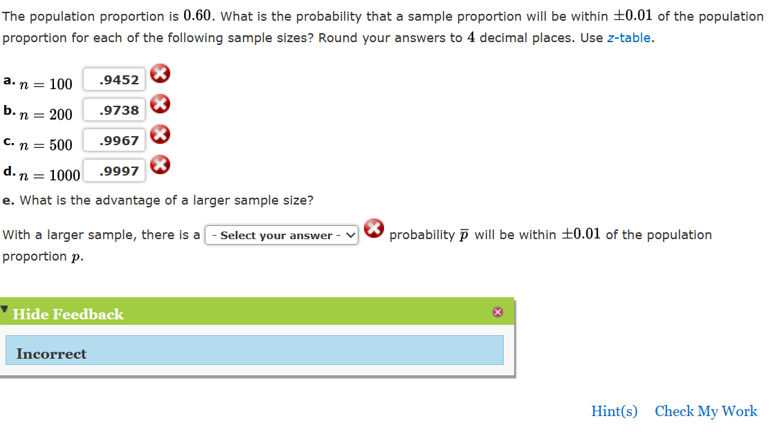 Solved The population proportion is 0.60 . What is the | Chegg.com