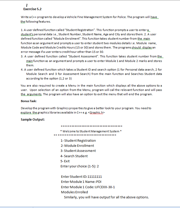 Solved Exercise 5.2 Write a C++ program to develop a Vehicle | Chegg.com
