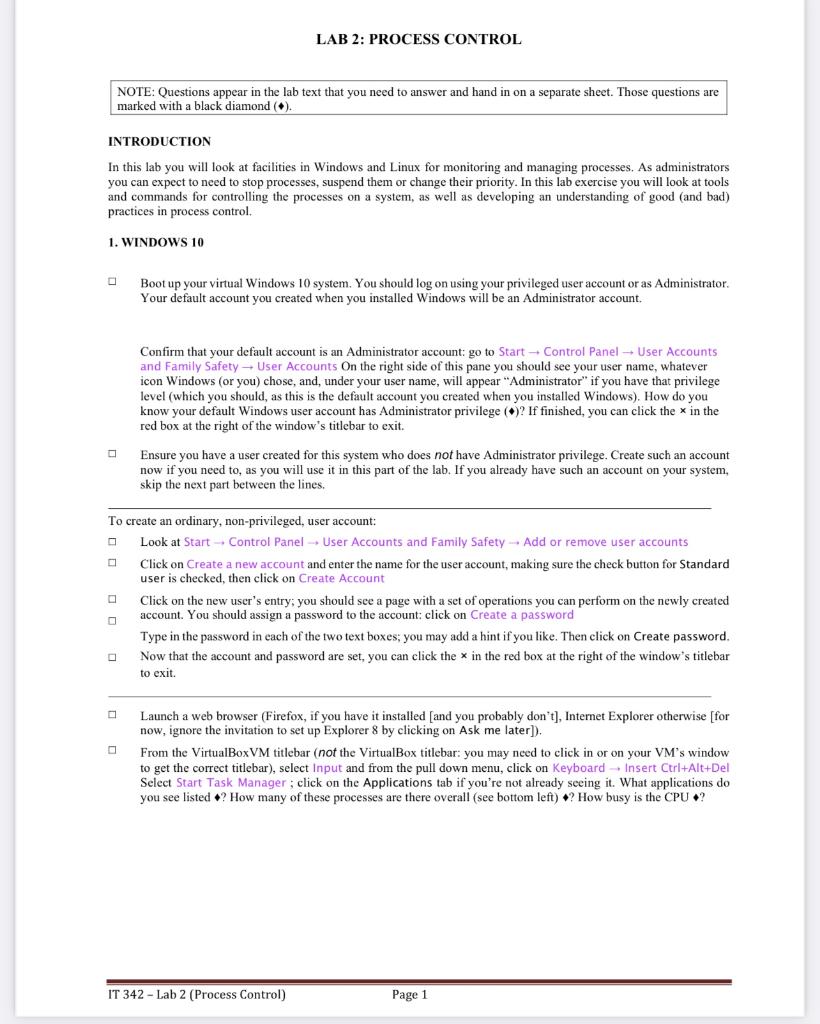 Solved LAB 2: PROCESS CONTROL NOTE: Questions appear in the | Chegg.com