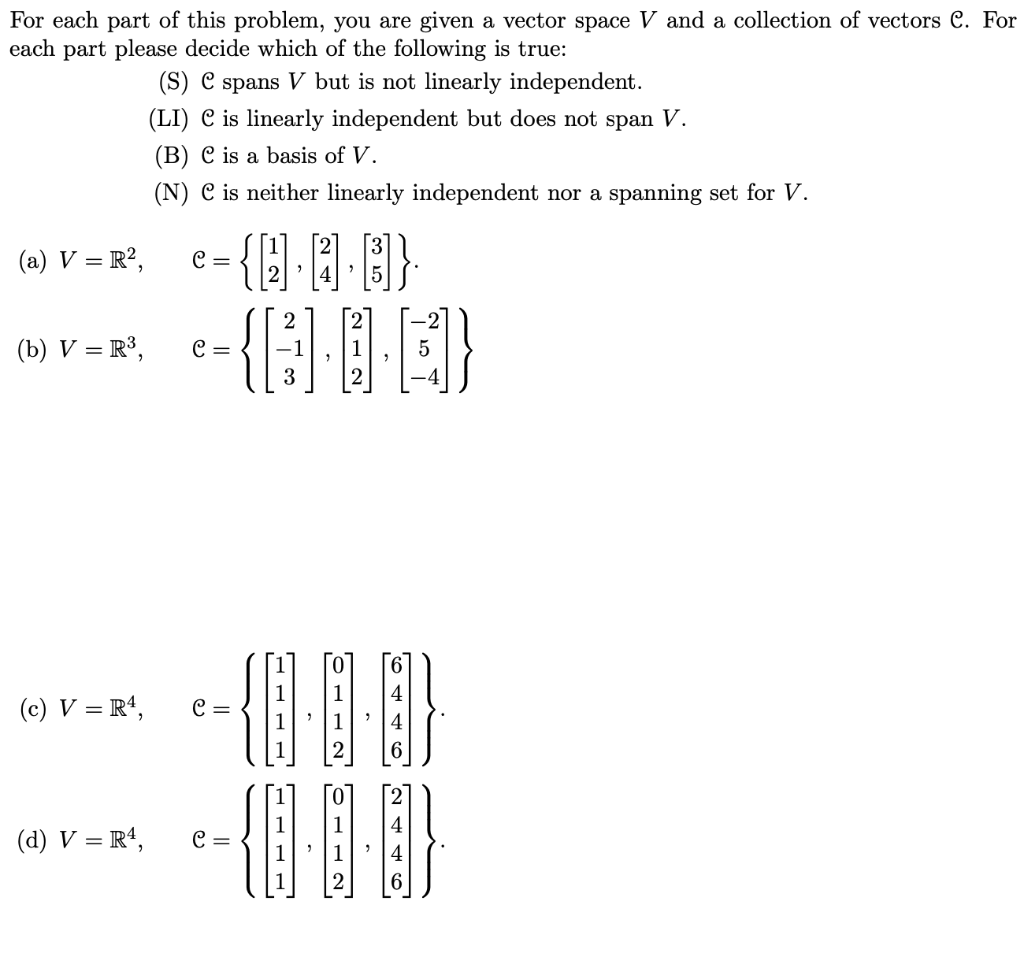 Solved For each part of this problem, you are given a vector | Chegg.com
