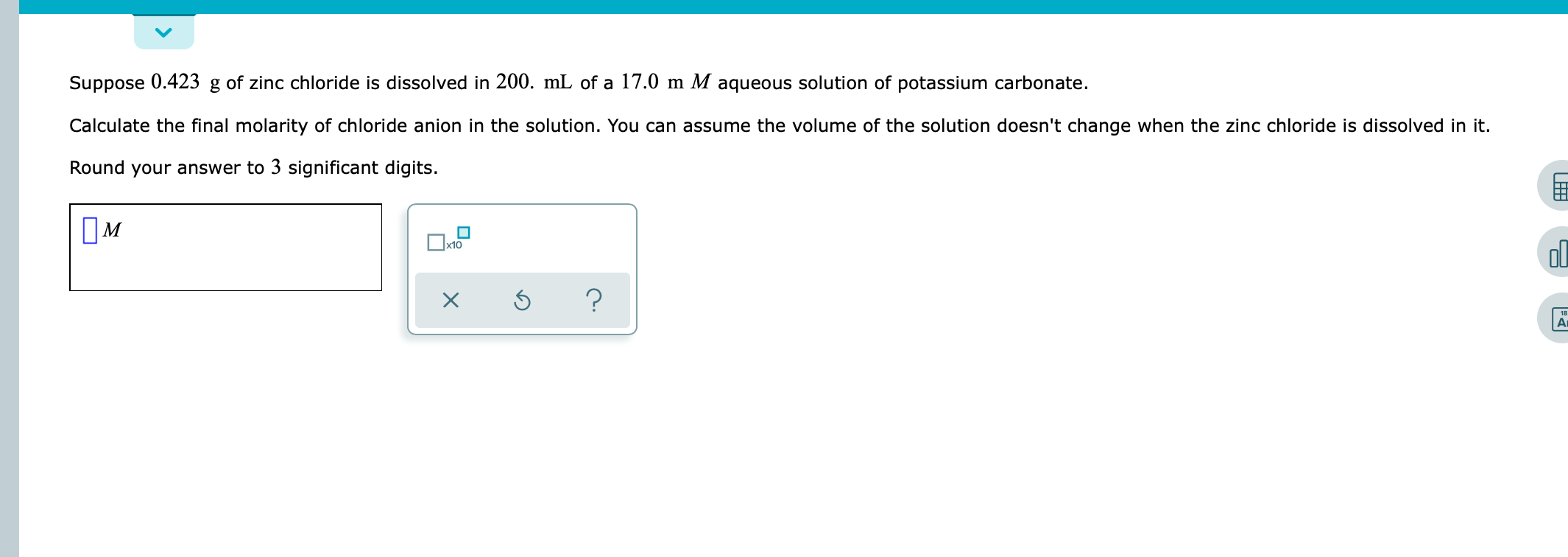 Solved Suppose 0.423 g of zinc chloride is dissolved in 200.