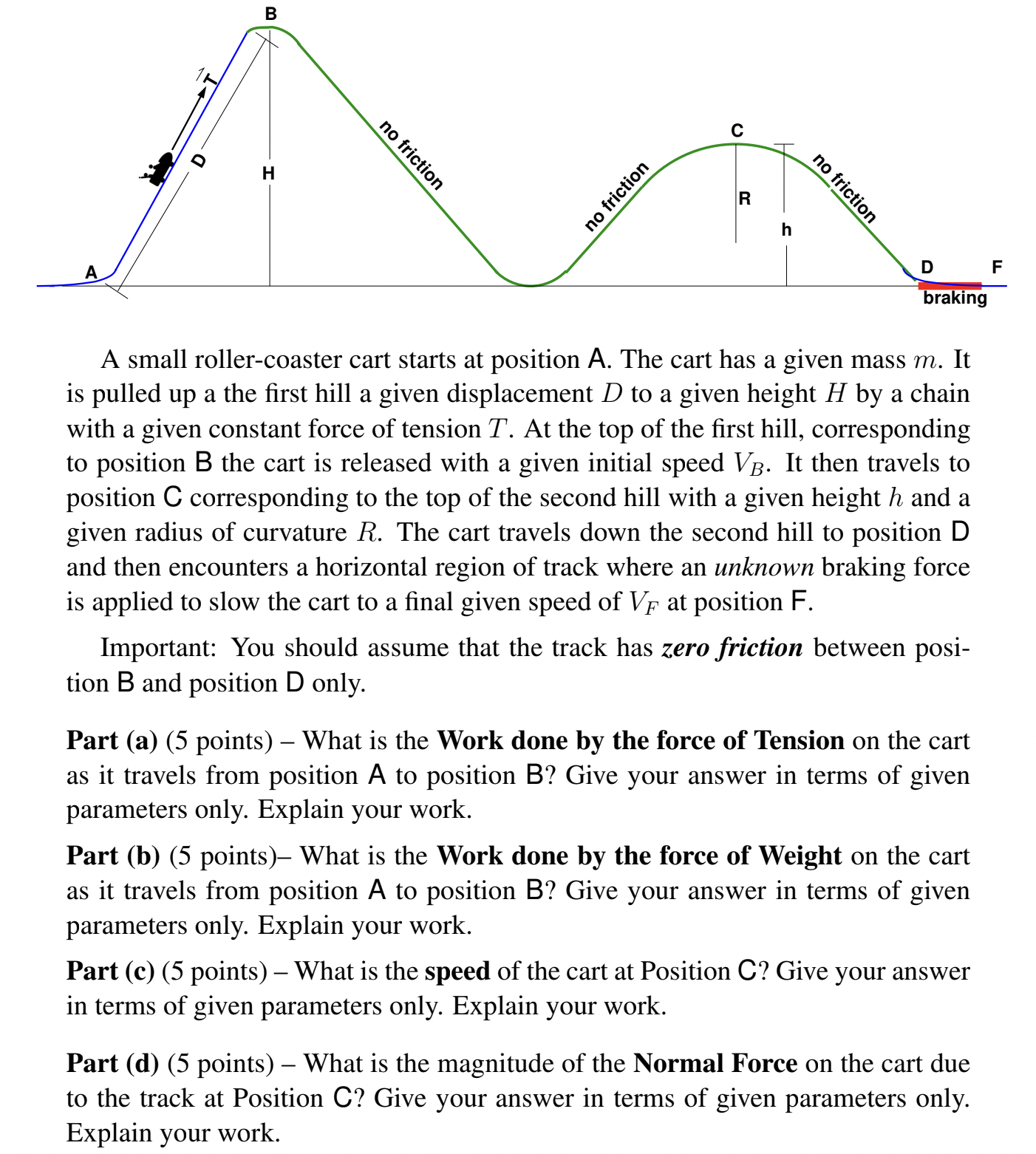 Solved A small roller coaster cart starts at position A. The