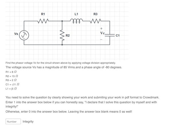 Solved Find the phasor voltage Vc for the circuit shown | Chegg.com