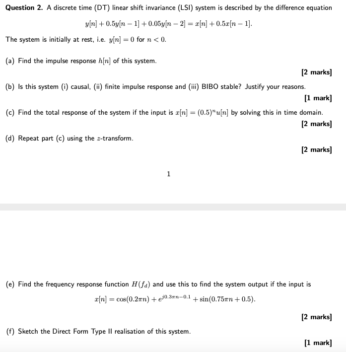 Solved Question 2 A Discrete Time Dt Linear Shift Inva Chegg Com