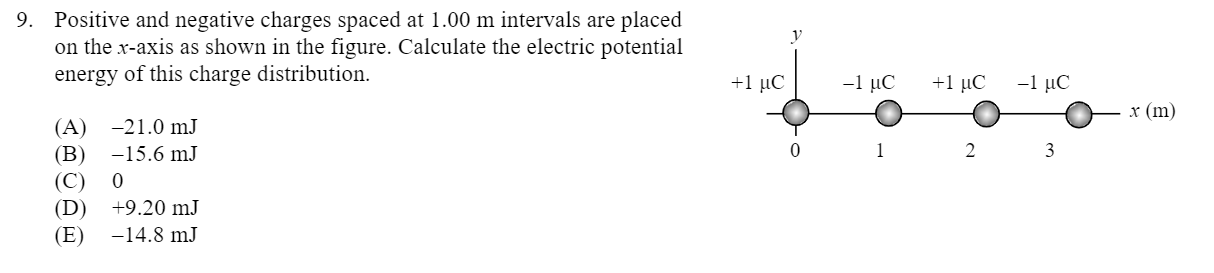 Solved 9 Positive and negative charges spaced at 1.00 m | Chegg.com