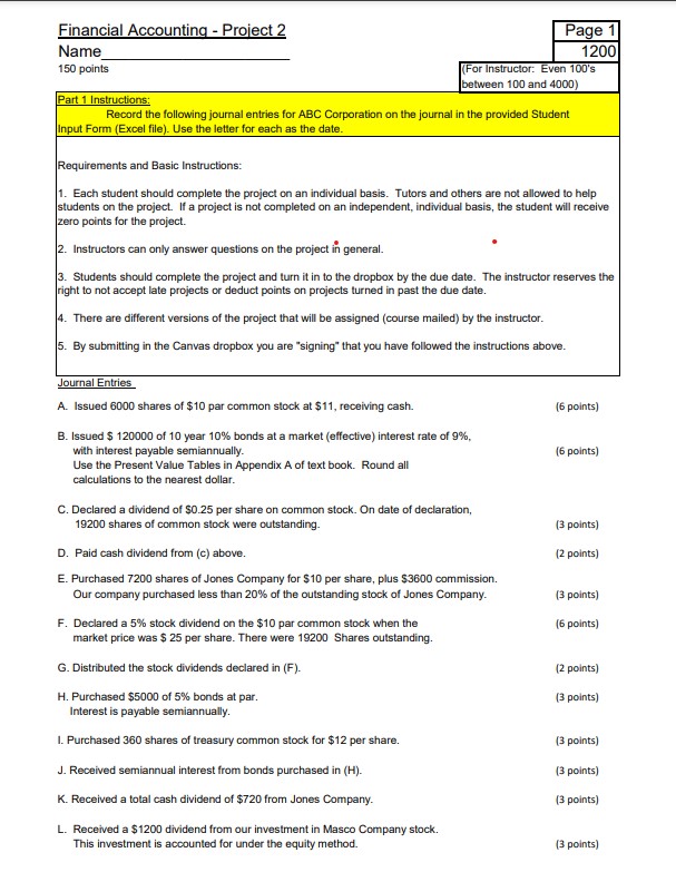 Solved Financial Accounting - Project 2 Name 150 Points (For | Chegg.com