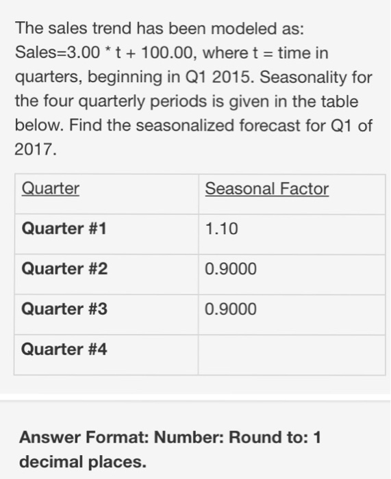 Solved Determine a seasonalized forecast for Feb of 2016.