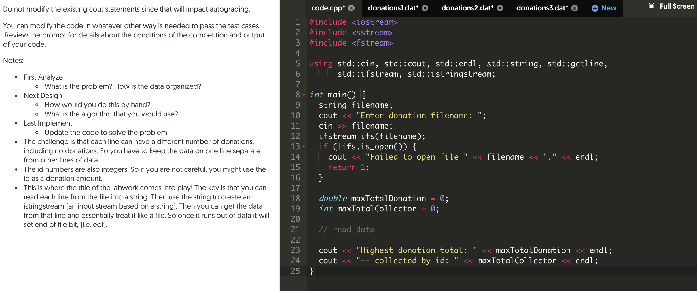 Solved Objectives Read from a file Use a stringstream What | Chegg.com