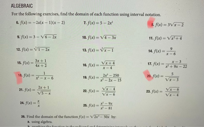 Solved Algebraic For The Following Exercises Find The