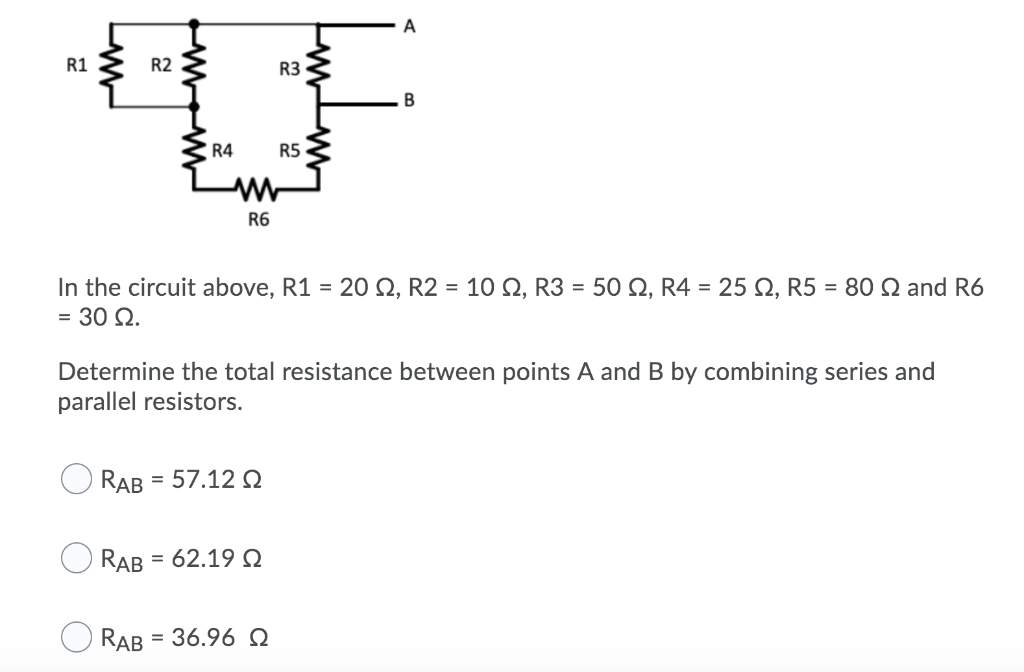 Solved A R1 LW1 R2. R3 B R4 R5 R6 In the circuit above, R1 = | Chegg.com