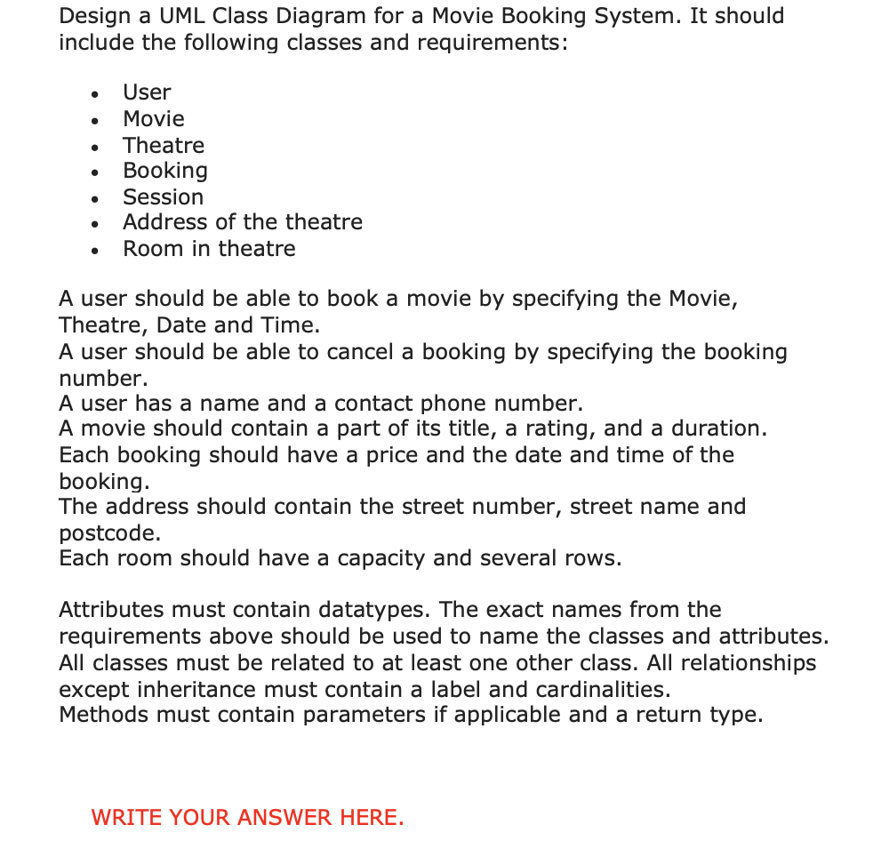 Solved Design a UML Class Diagram for a Movie Booking | Chegg.com
