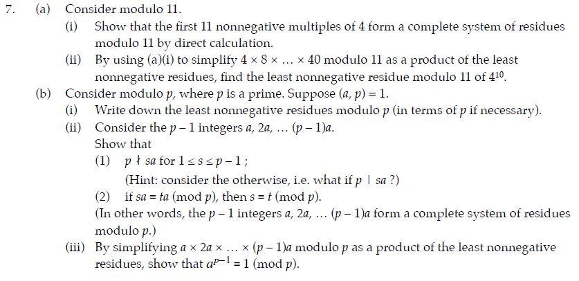 Solved 7. (a) Consider modulo 11. Show that the first 11 | Chegg.com ...