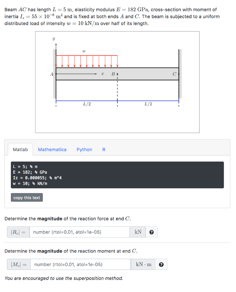 Solved Beam AC has length L = 5 m, elasticity modulus E = | Chegg.com