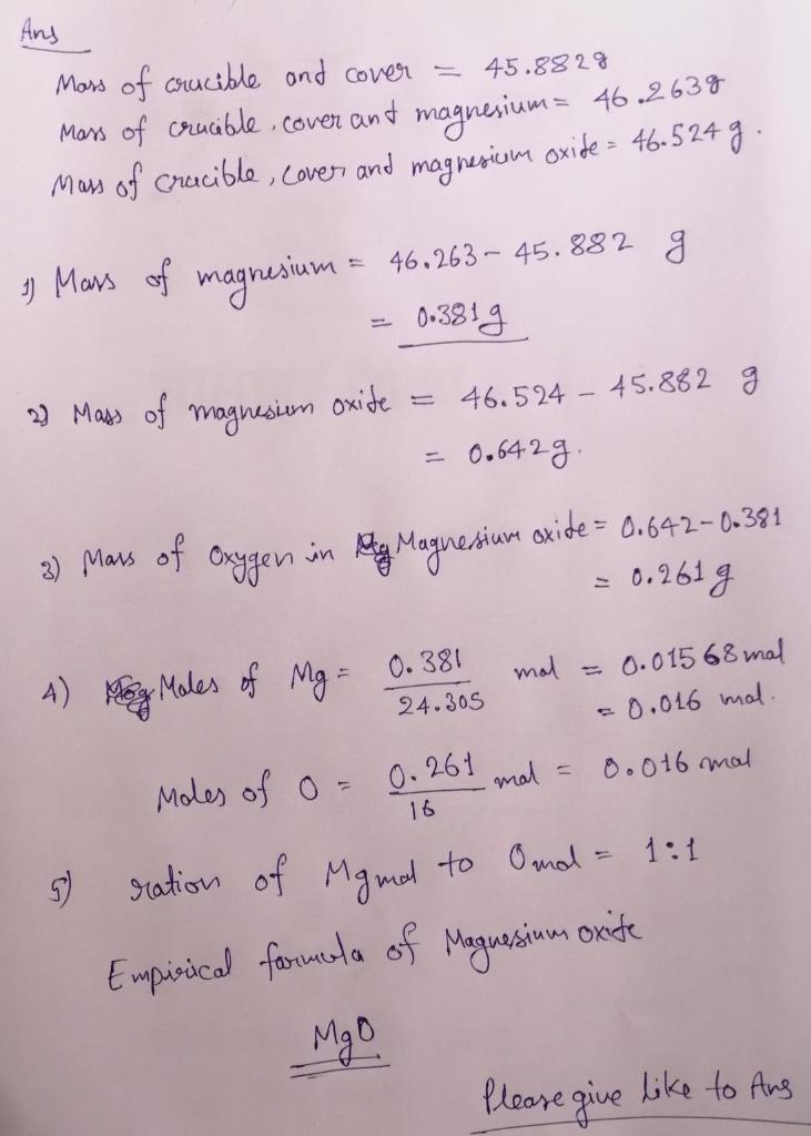 Solved 45.8829 And Mass of crucible and cover = Mars of | Chegg.com